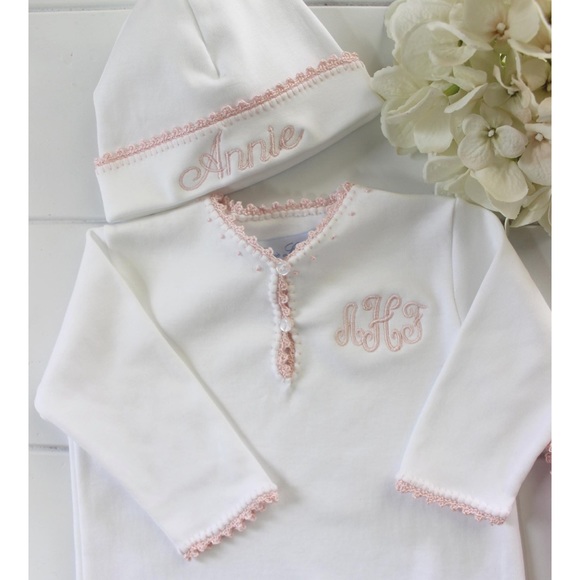 New pixie lily jersey sack gown drawstring white pink Sz 3-6 mo - Picture 3 of 5